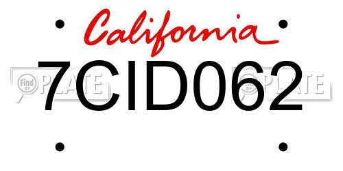 7CID062 California License Plate