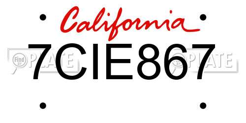 7CIE867 California License Plate