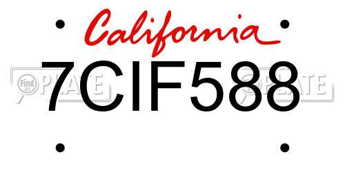 7CIF588 California License Plate