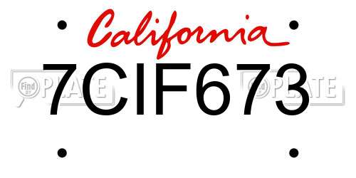 7CIF673 California License Plate