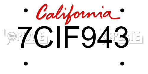 7CIF943 California License Plate