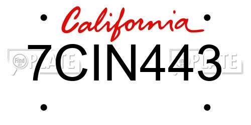 7CIN443 California License Plate