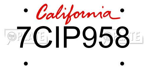 7CIP958 California License Plate