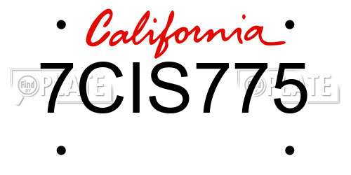7CIS775 California License Plate