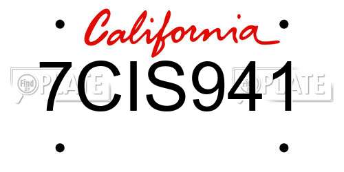7CIS941 California License Plate
