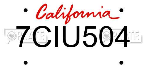 7CIU504 California License Plate