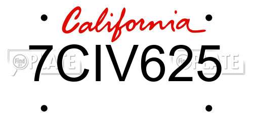 7CIV625 California License Plate
