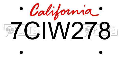 7CIW278 California License Plate