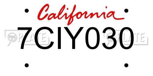 7CIY030 California License Plate