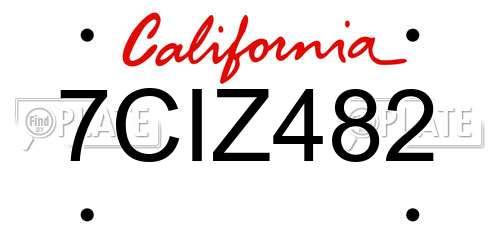7CIZ482 California License Plate