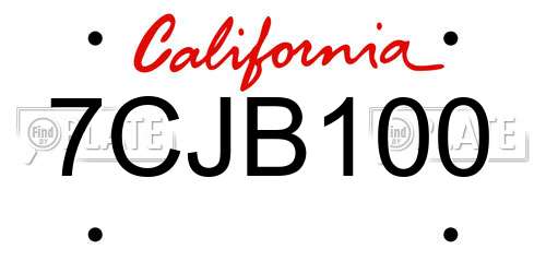 7CJB100 California License Plate