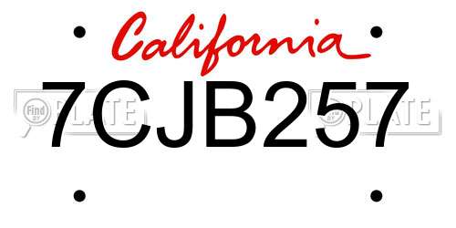 7CJB257 California License Plate