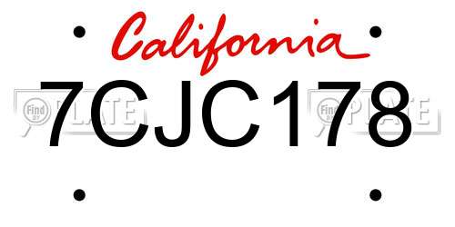 7CJC178 California License Plate