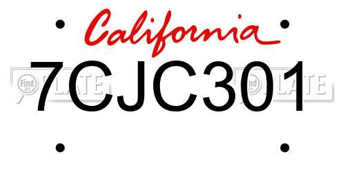 7CJC301 California License Plate