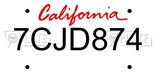 7CJD874 California License Plate