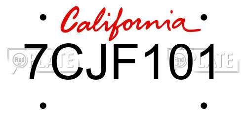 7CJF101 California License Plate
