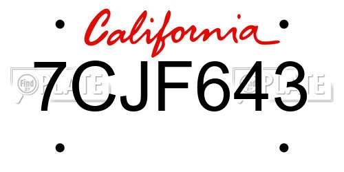 7CJF643 California License Plate