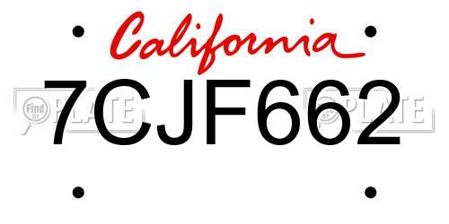 7CJF662 California License Plate