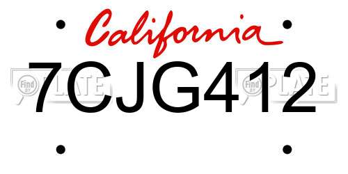 7CJG412 California License Plate