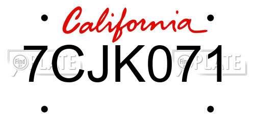 7CJK071 California License Plate