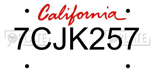 7CJK257 California License Plate