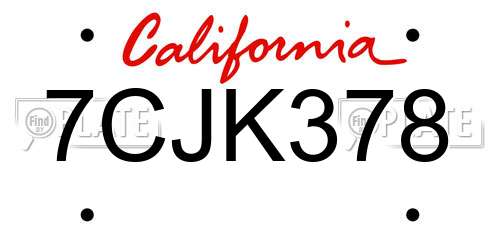 7CJK378 California License Plate