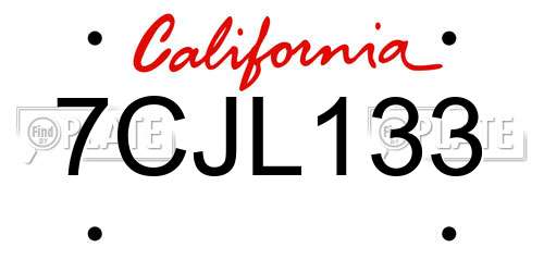 7CJL133 California License Plate