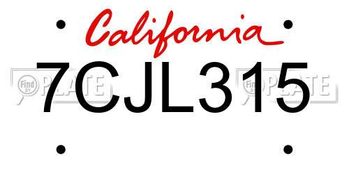 7CJL315 California License Plate