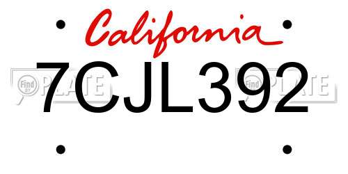 7CJL392 California License Plate