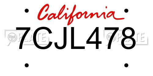 7CJL478 California License Plate