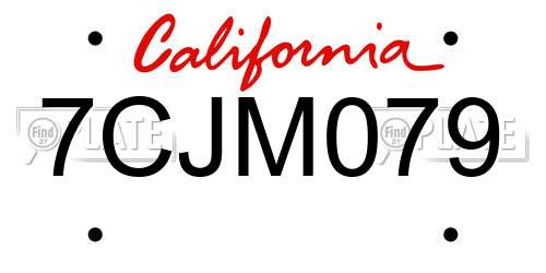 7CJM079 California License Plate