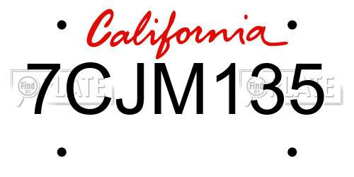 7CJM135 California License Plate
