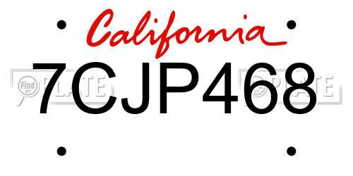 7CJP468 California License Plate