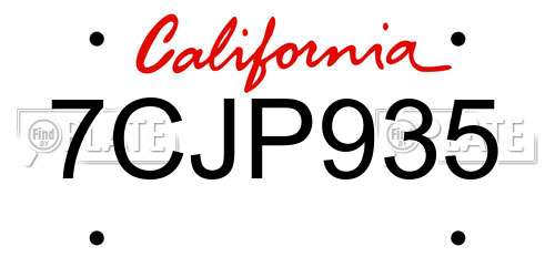 7CJP935 California License Plate
