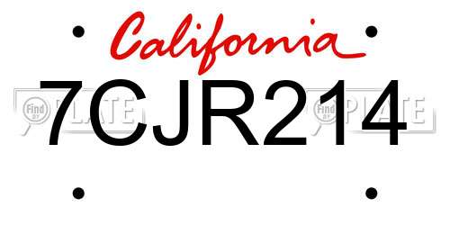 7CJR214 California License Plate
