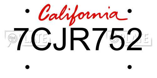 7CJR752 California License Plate