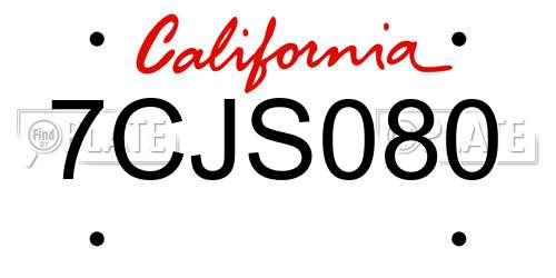 7CJS080 California License Plate