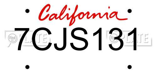 7CJS131 California License Plate