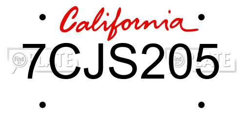 7CJS205 California License Plate