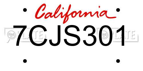 7CJS301 California License Plate