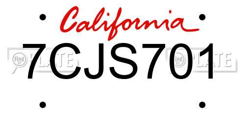7CJS701 California License Plate