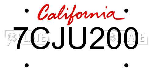 7CJU200 California License Plate