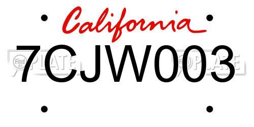 7CJW003 California License Plate
