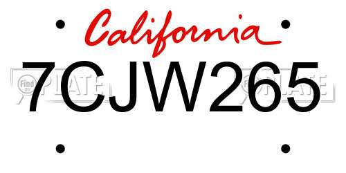 7CJW265 California License Plate