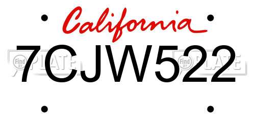 7CJW522 California License Plate