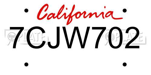 7CJW702 California License Plate