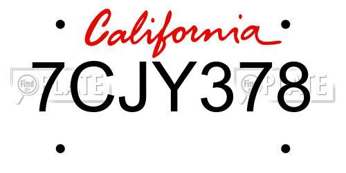 7CJY378 California License Plate