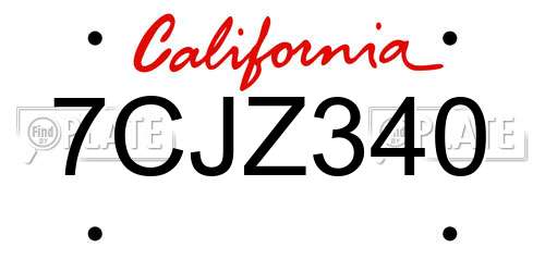 7CJZ340 California License Plate