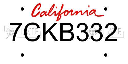 7CKB332 California License Plate