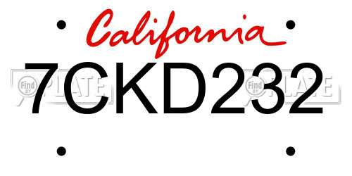 7CKD232 California License Plate